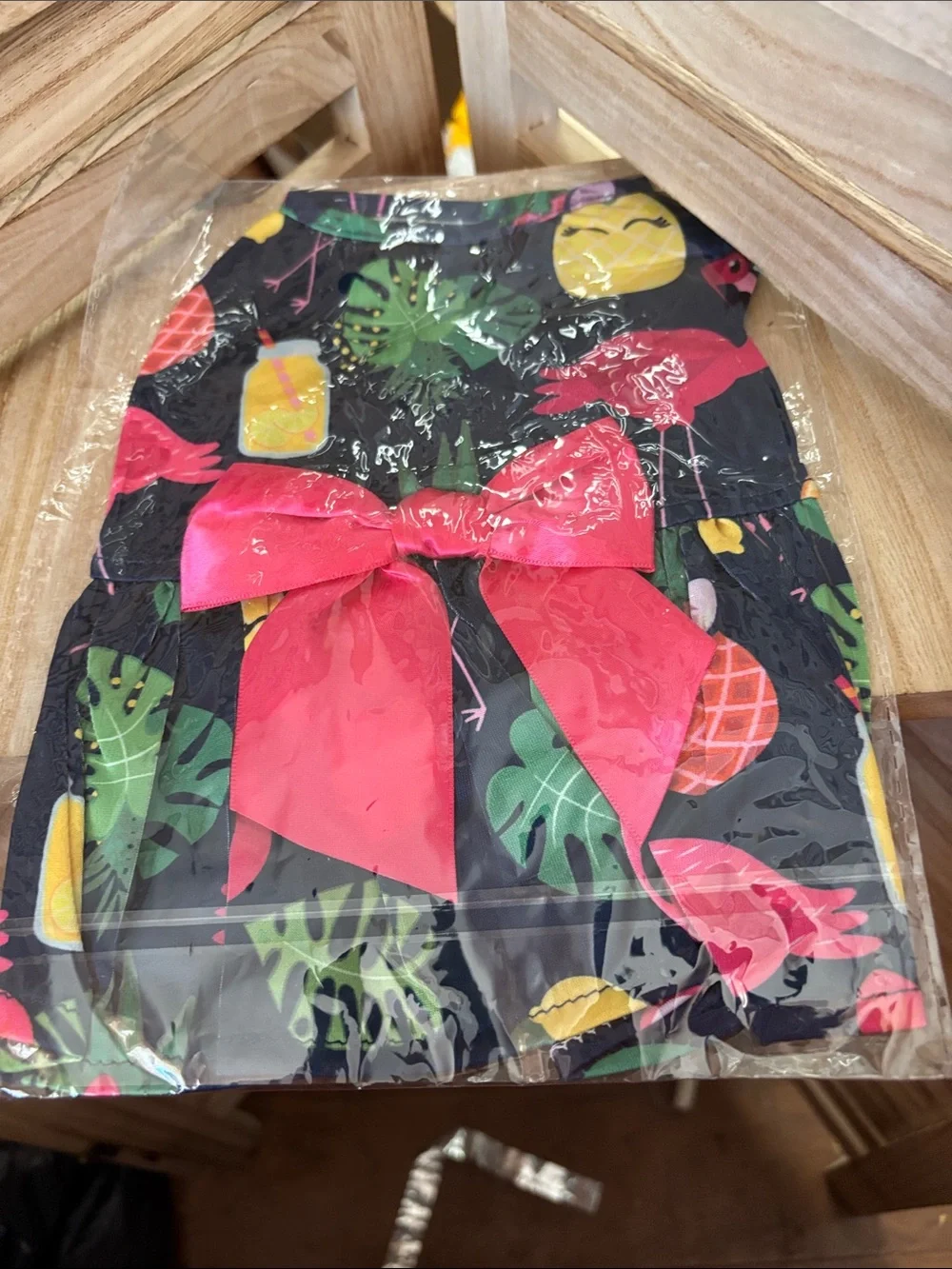 Pet Black Tropical Print Dress with Pink Bow XS NIP